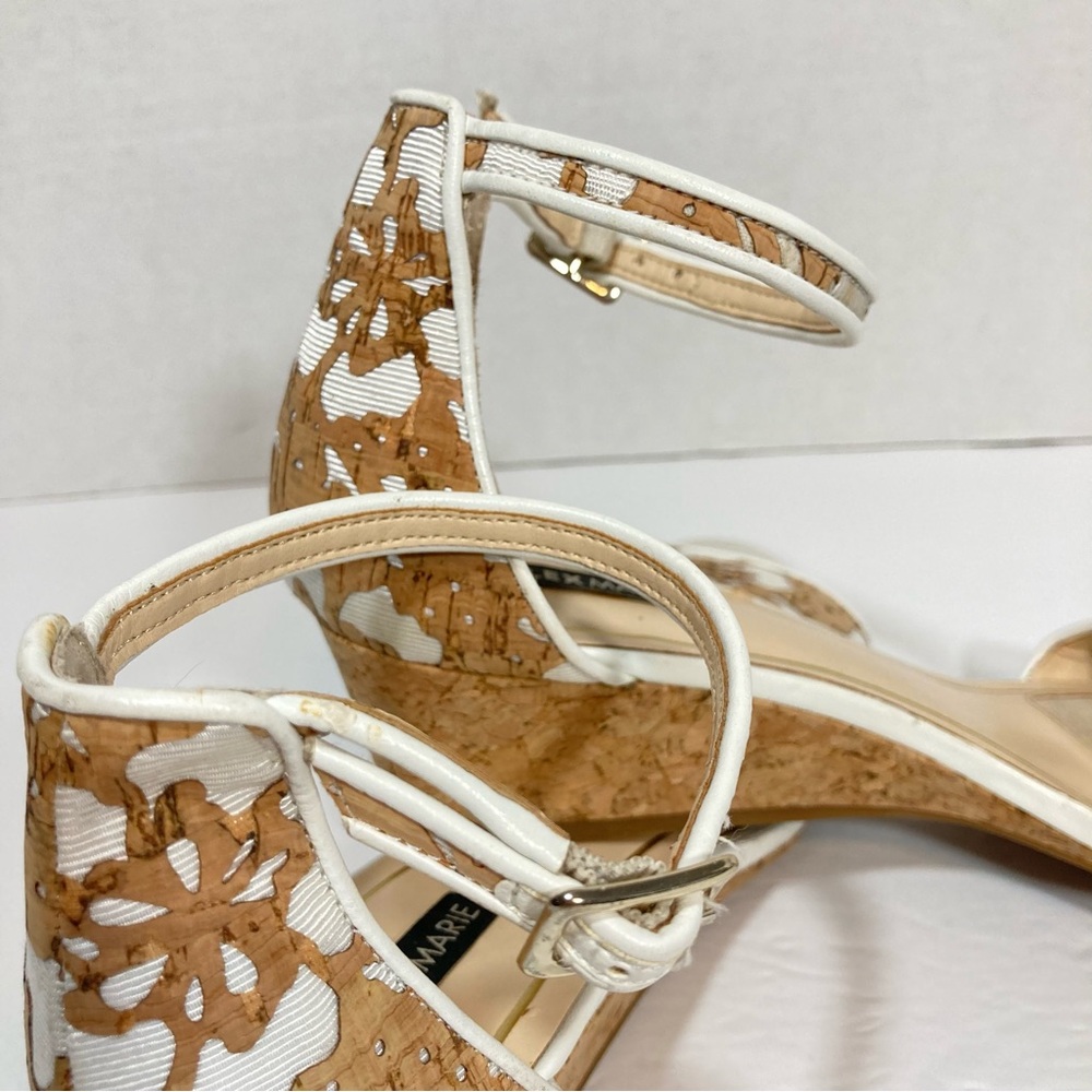 ALEX MARIE Ankle Strap Cork Wedge Sandals Fabric & Cork Floral Cut-outs Size 7.5 - Picture 10 of 14